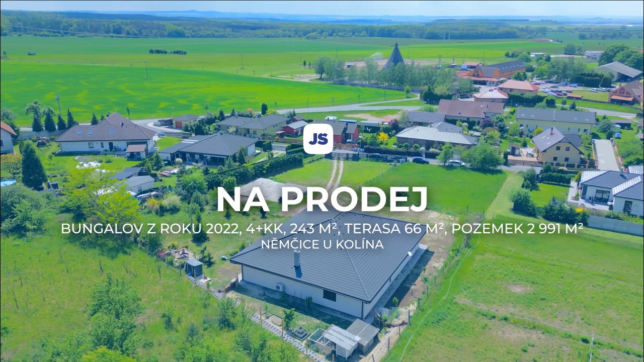 Nadstandardní bungalov z roku 2022, 4+kk, 243 m², terasa 66 m², pozemek 2 991 m², Němčice u Kolína