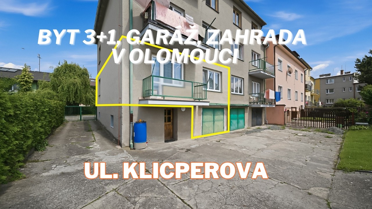 Byt 3+1 Klicperova s garáží a společnou zahradou